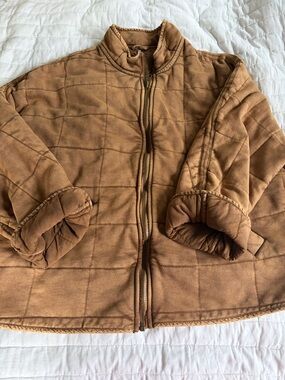 Free People Quilted Puffer Jacket in Camel
